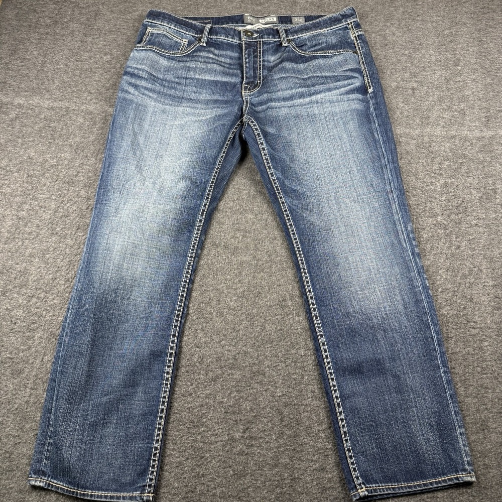 BKE Nolan Straight Leg Jeans Mens 36x29 Blue Medium Wash Stretch Distressed